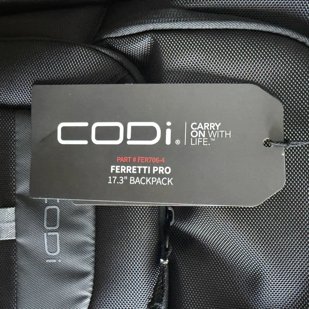 CODi Ferretti Pro Sport Pack 17.3” Laptop Backpack Black USB Laptop Travel Bag